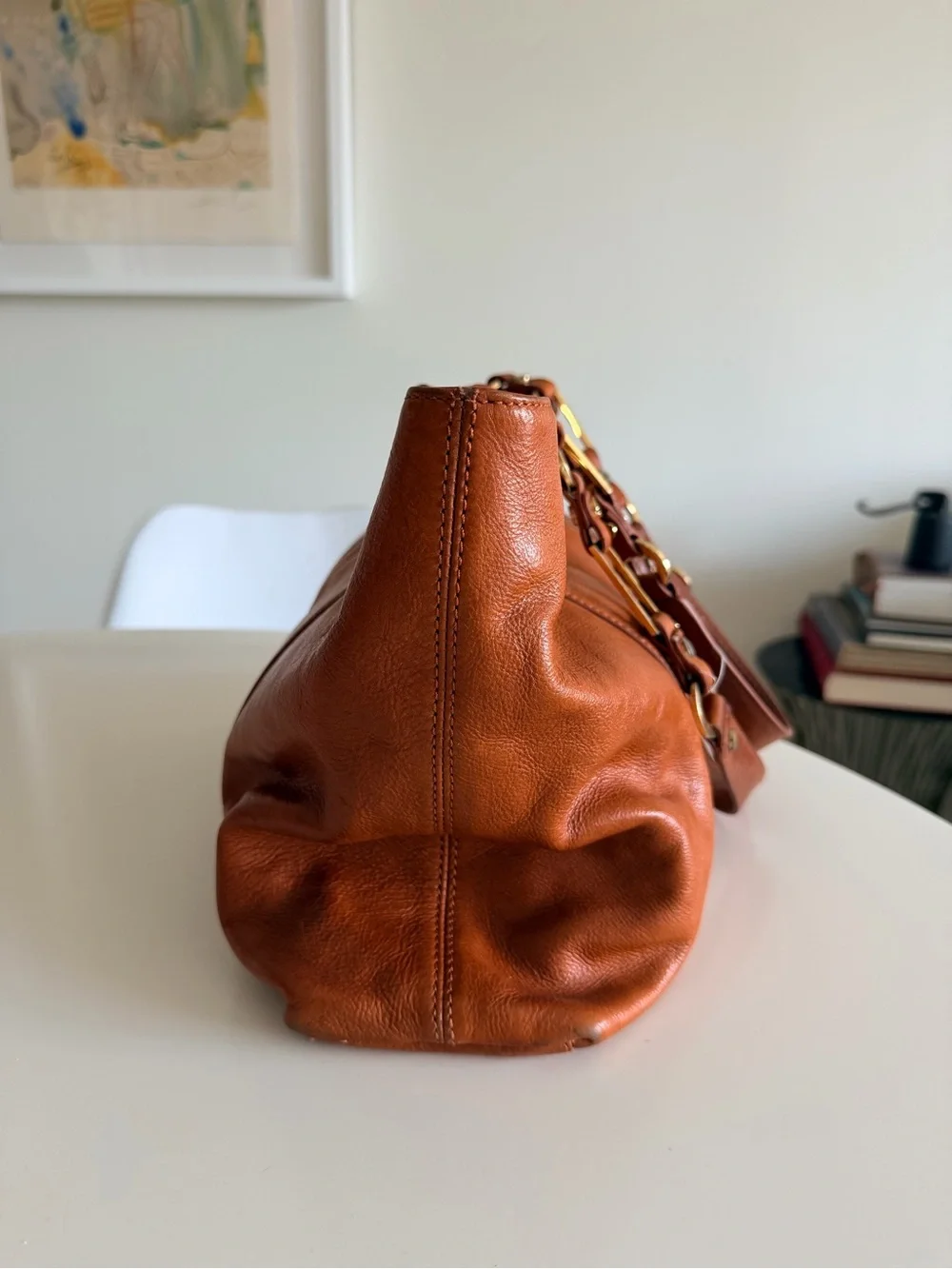Tory Burch Cognac Leather Tote with Gold Hardware